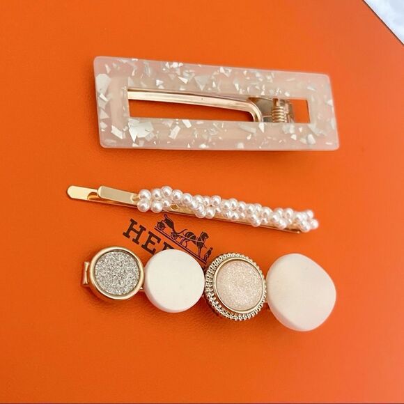 White Pearl Hair Clips - Picture 2 of 3